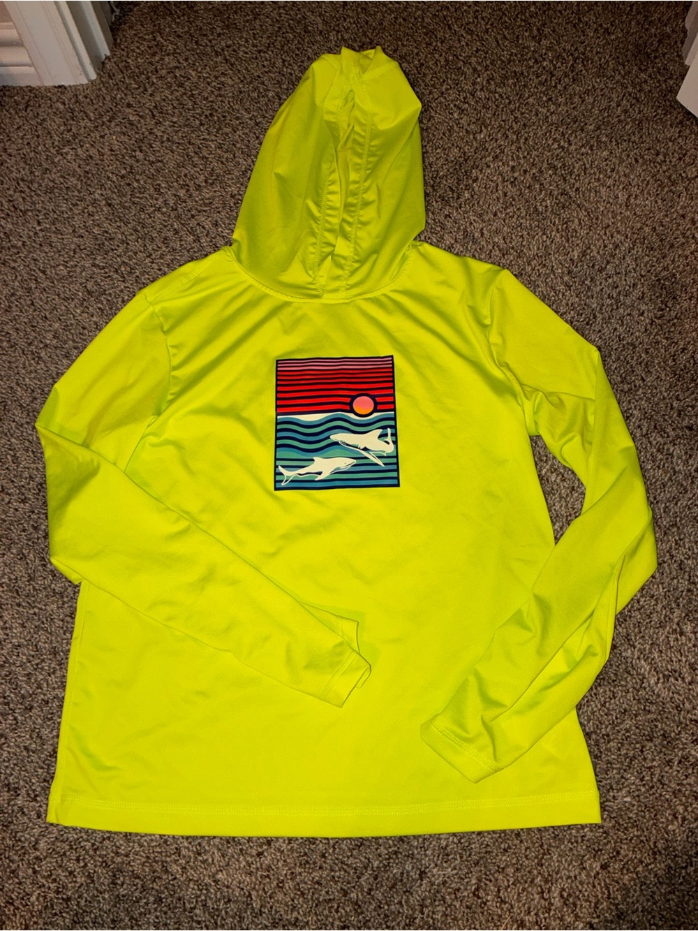 Long sleeve rash guard with hoodies 
size 10-12